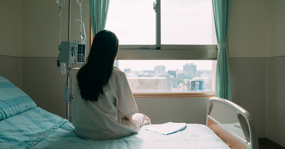 woman in a hospital room