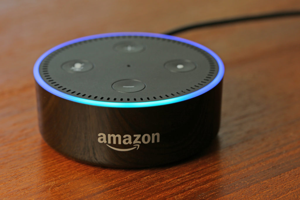 Amazon Alexa on wooden table top
