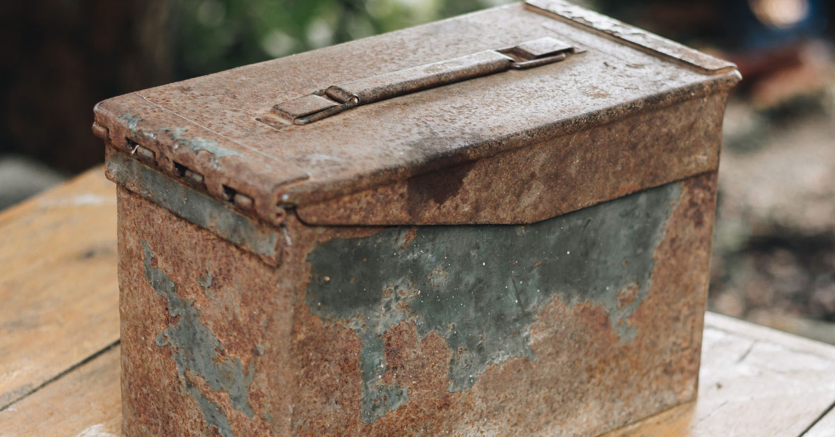 rusty old ammunition box