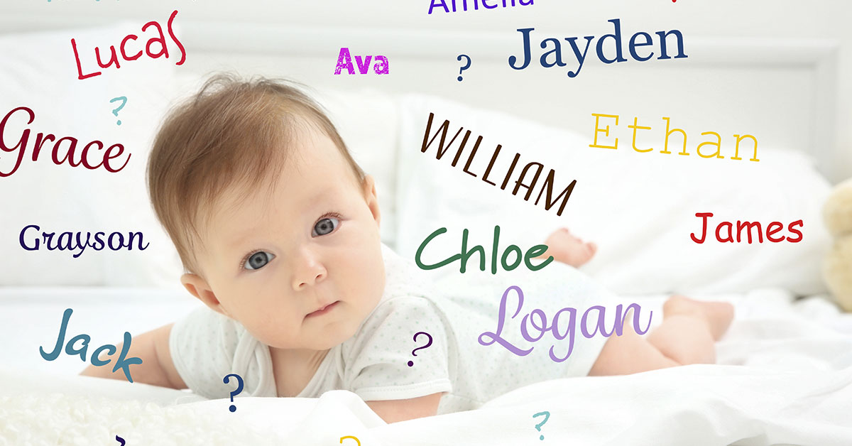 baby with various names in text placed around it