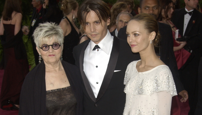 JOHNNY DEPP & mother & wife VANESSA PARADIS at the 76th Annual Academy Awards in Hollywood. February 29, 2004